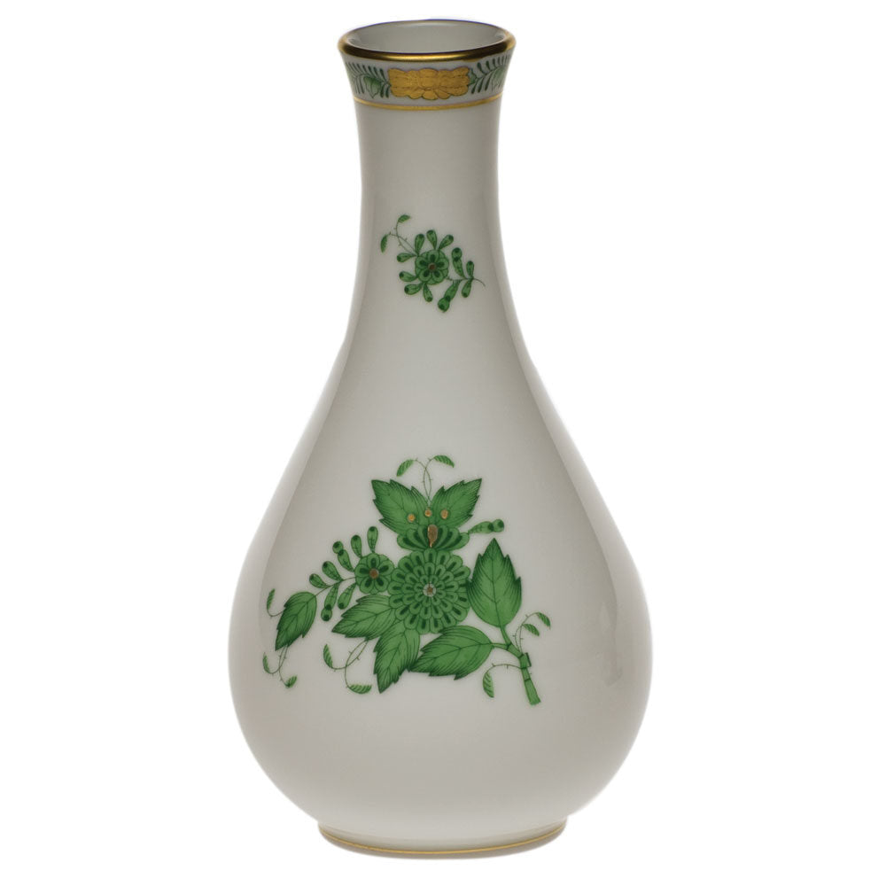 Hand-painted Herend Chinese Bouquet Green Vase in fine porcelain, 6.5in H, on a white background