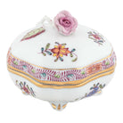 Hand-painted Herend Chinese Bouquet Multicolor Covered Bonbon with Rose Candy Dish in fine porcelain, 3in SQ, on a white background
