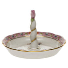 Hand-painted Herend Chinese Bouquet Multicolor Ring Holder with Rose Bud Garnishment in fine porcelain, 4in L X 2.5in H, on a white background