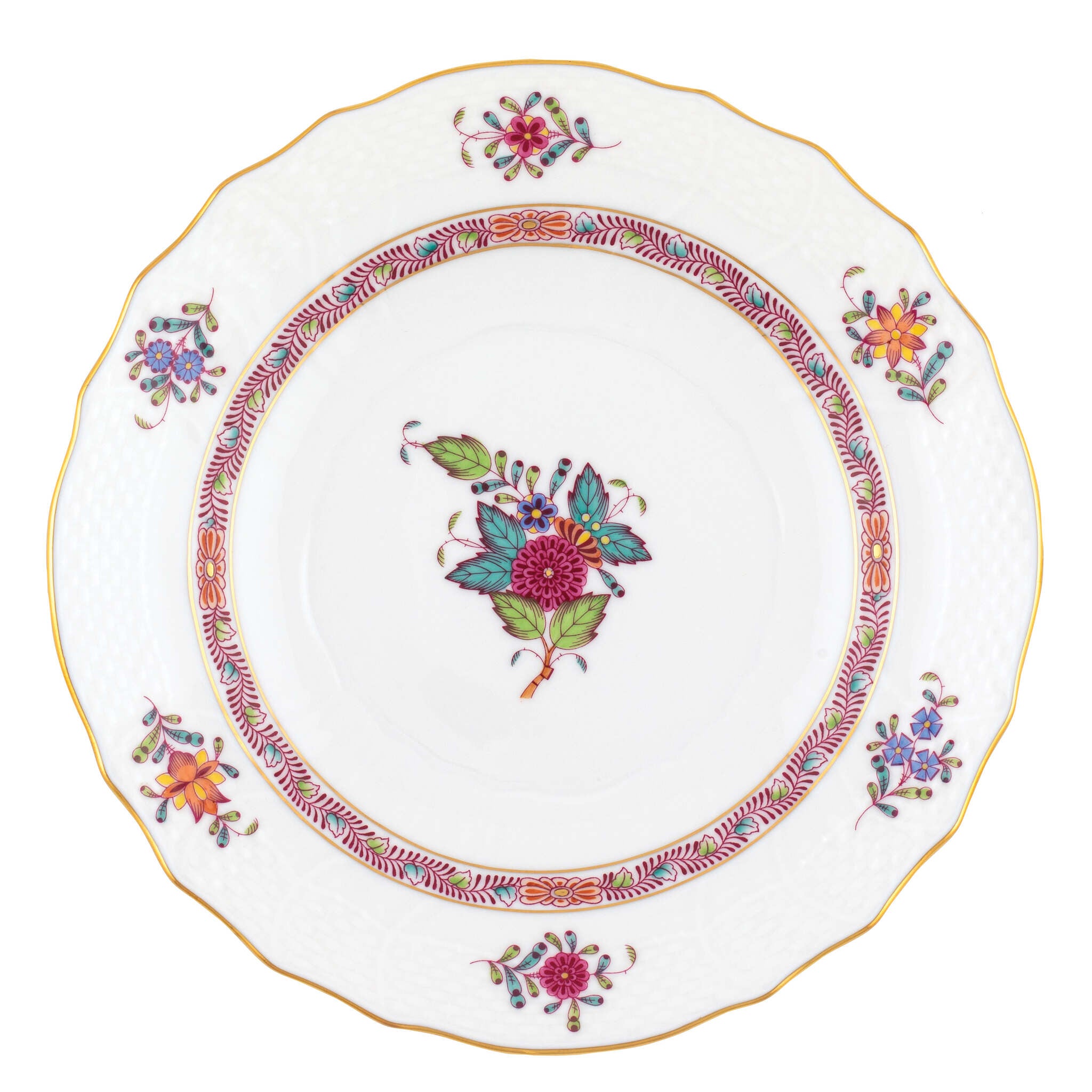 Hand-painted Herend Chinese Bouquet Multicolor Salad Plate in fine porcelain, 7.5in D, on a white background
