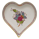 Hand-painted Herend Chinese Bouquet Multicolor Small Heart Tray Decorative Plate in fine porcelain, 4in L X 4in W, on a white background