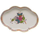 Hand-painted Herend Chinese Bouquet Multicolor Small Scalloped Tray Decorative Plate in fine porcelain, 5.5in L, on a white background