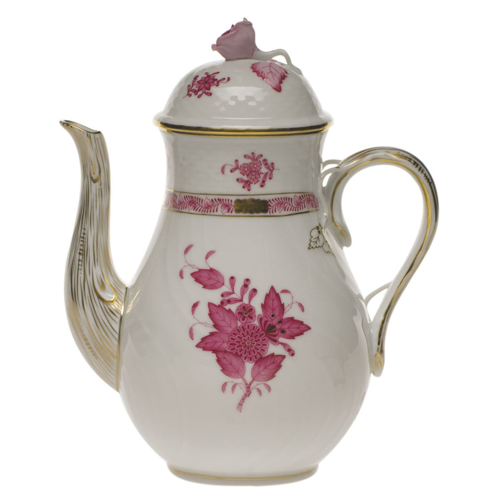 Hand-painted Herend Chinese Bouquet Raspberry Coffee Pot with Rose Coffeepot in fine porcelain, (36 OZ) 8.5in H, on a white background
