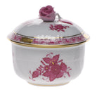 Hand-painted Herend Chinese Bouquet Raspberry Covered Sugar with Rose Sugar Bowl in fine porcelain, (4 OZ) 3.25in H, on a white background