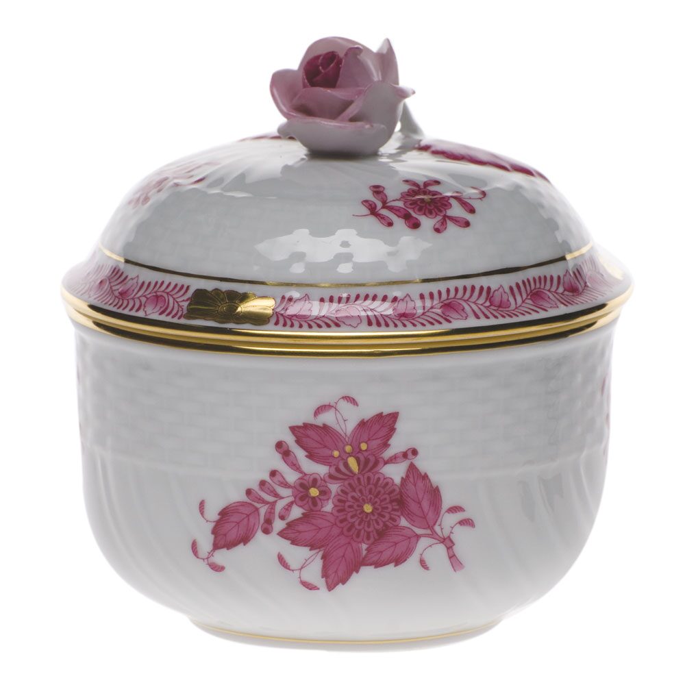 Herend Chinese Bouquet Raspberry Covered Sugar with Rose Sugar Bowl, alternate view