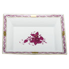 Hand-painted Herend Chinese Bouquet Raspberry Jewelry Tray Decorative Plate in fine porcelain, 7.5in L X 6.25in W, on a white background