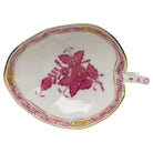 Hand-painted Herend Chinese Bouquet Raspberry Leaf Tray Decorative Plate in fine porcelain, 4.5in L X 3in W, on a white background