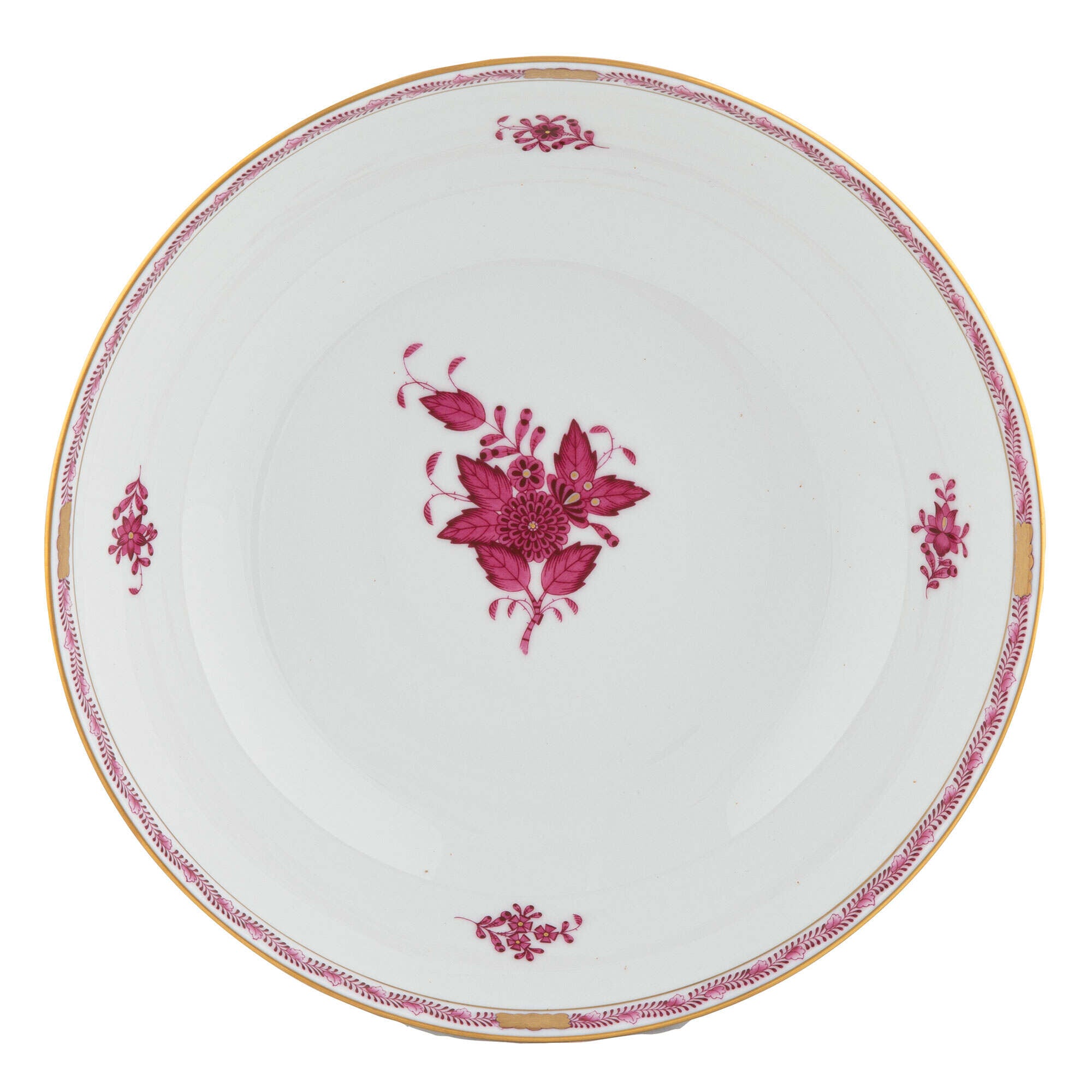 Hand-painted Herend Chinese Bouquet Raspberry Medium Bowl in fine porcelain, 9.5in D, on a white background