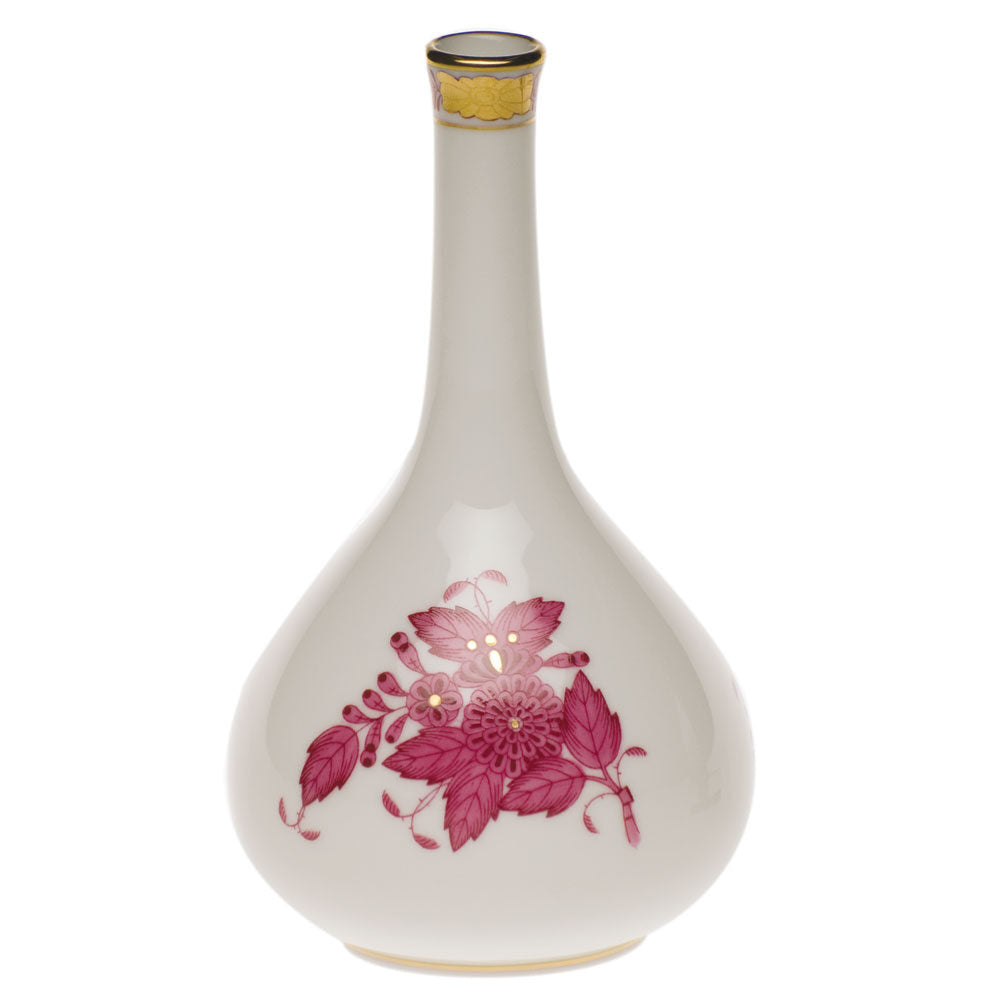 Hand-painted Herend Chinese Bouquet Raspberry Medium Bud Vase in fine porcelain, 5.25in H, on a white background