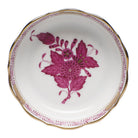 Hand-painted Herend Chinese Bouquet Raspberry Mini Scalloped Dish Decorative Plate in fine porcelain, 3.25in L X 0.75in H, on a white background