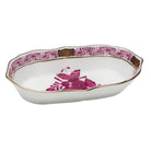 Hand-painted Herend Chinese Bouquet Raspberry Narrow Pin Dish Decorative Plate in fine porcelain, 5in L X 1in H, on a white background