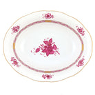 Hand-painted Herend Chinese Bouquet Raspberry Oval Vegetable Dish Serving Bowl in fine porcelain, 10in L X 8in W, on a white background