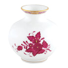 Hand-painted Herend Chinese Bouquet Raspberry Round Vase in fine porcelain, 4.5in H X 4.5in D, on a white background