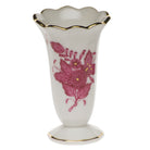 Hand-painted Herend Chinese Bouquet Raspberry Scalloped Bud Vase in fine porcelain, 2.5in H, on a white background