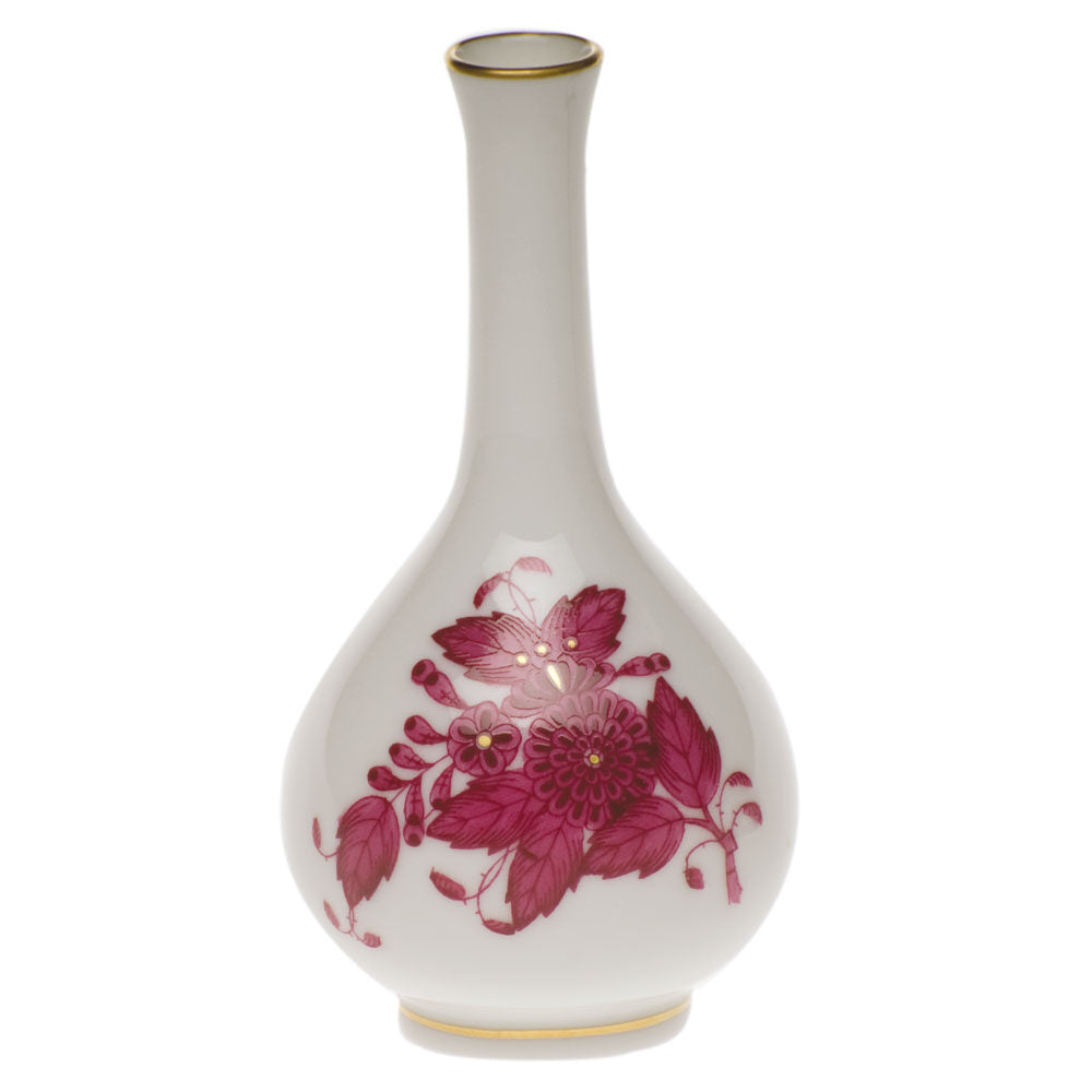 Hand-painted Herend Chinese Bouquet Raspberry Small Bud Vase in fine porcelain, 3.5in H, on a white background