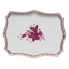 Hand-painted Herend Chinese Bouquet Raspberry Small Tray Decorative Plate in fine porcelain, 7.5in L X 5.5in W, on a white background