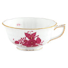 Hand-painted Herend Chinese Bouquet Raspberry Tea Cup Cup & Saucer Set in fine porcelain, on a white background