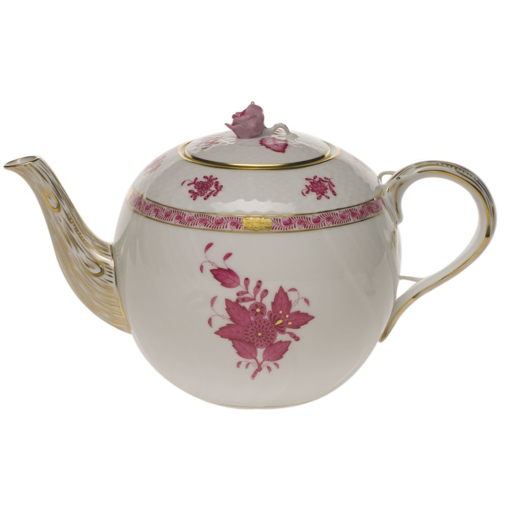 Herend Chinese Bouquet Raspberry Tea Pot with Rose Teapot, alternate view
