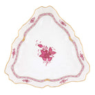 Hand-painted Herend Chinese Bouquet Raspberry Triangle Dish in fine porcelain, 9.5in L, on a white background