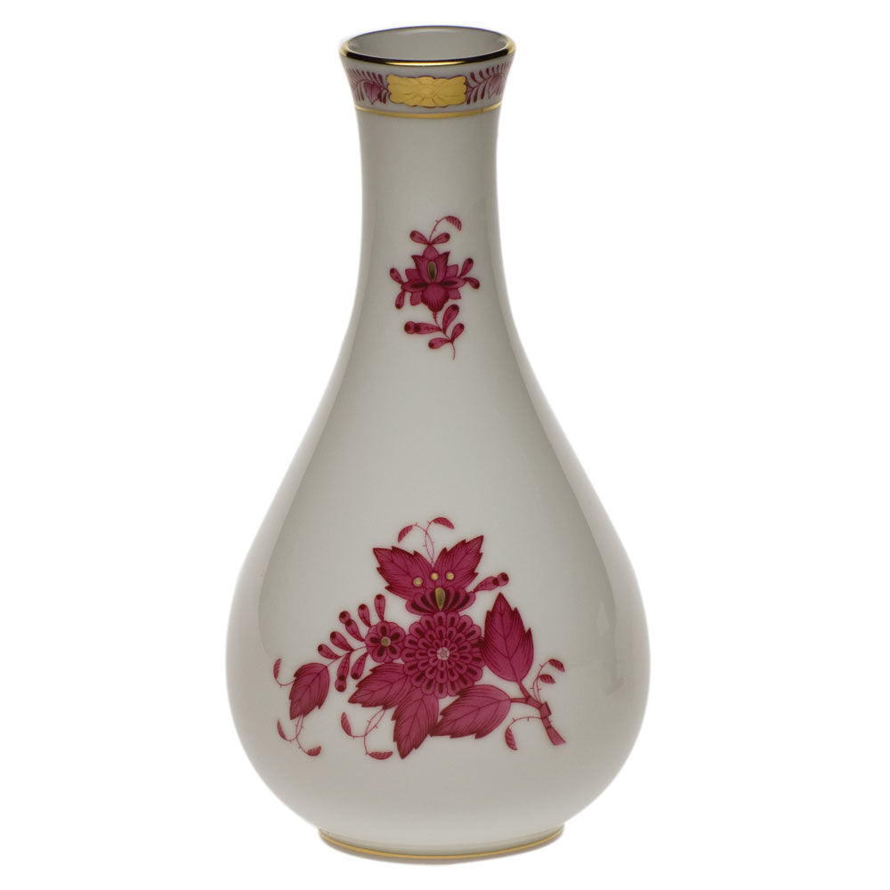Hand-painted Herend Chinese Bouquet Raspberry Vase in fine porcelain, 6.5in H, on a white background