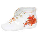 Hand-painted Herend Chinese Bouquet Rust Baby Shoe Baby Keepsake in fine porcelain, 4.5in L X 2.75in H, on a white background