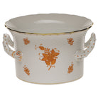Hand-painted Herend Chinese Bouquet Rust Cachepot with Handles in fine porcelain, 6.25in H X 10.25in D, on a white background