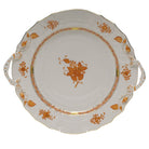 Hand-painted Herend Chinese Bouquet Rust Chop Plate with Handles in fine porcelain, 12in D, on a white background