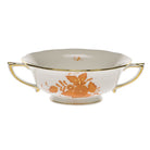 Hand-painted Herend Chinese Bouquet Rust Cream Soup Cup Cream Soup Bowl in fine porcelain, on a white background