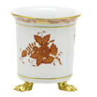 Hand-painted Herend Chinese Bouquet Rust Mini Cachepot with Feet in fine porcelain, 3.75in L X 4in H, on a white background