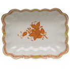Hand-painted Herend Chinese Bouquet Rust Oblong Dish Decorative Plate in fine porcelain, 7.25in L X 5.5in W X 1.5in H, on a white background