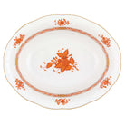 Hand-painted Herend Chinese Bouquet Rust Oval Vegetable Dish Serving Bowl in fine porcelain, 10in L X 8in W, on a white background