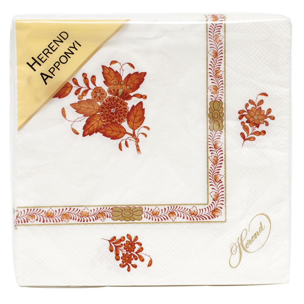 Hand-painted Herend Chinese Bouquet Rust Paper Napkins Pack of 20 in fine porcelain, Individual Napkin 6.5in SQ, on a white background