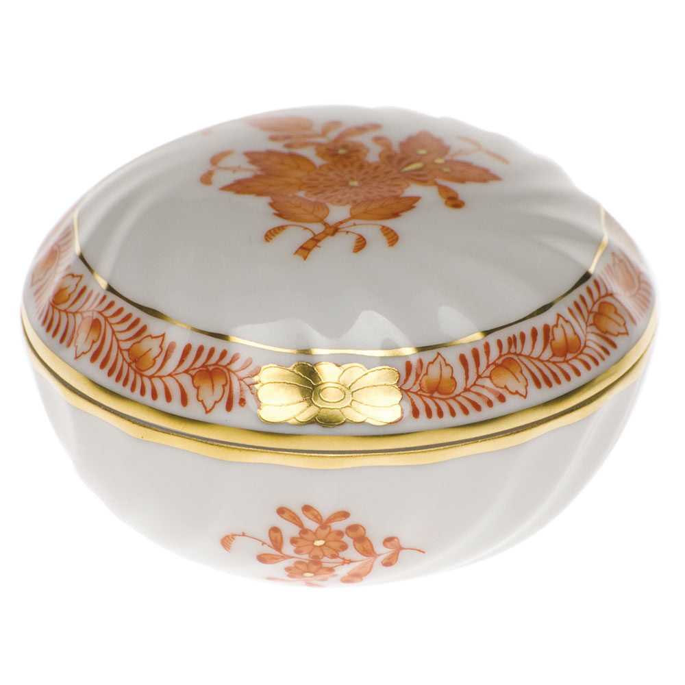 Hand-painted Herend Chinese Bouquet Rust Ring Box in fine porcelain, 2.75in D, on a white background