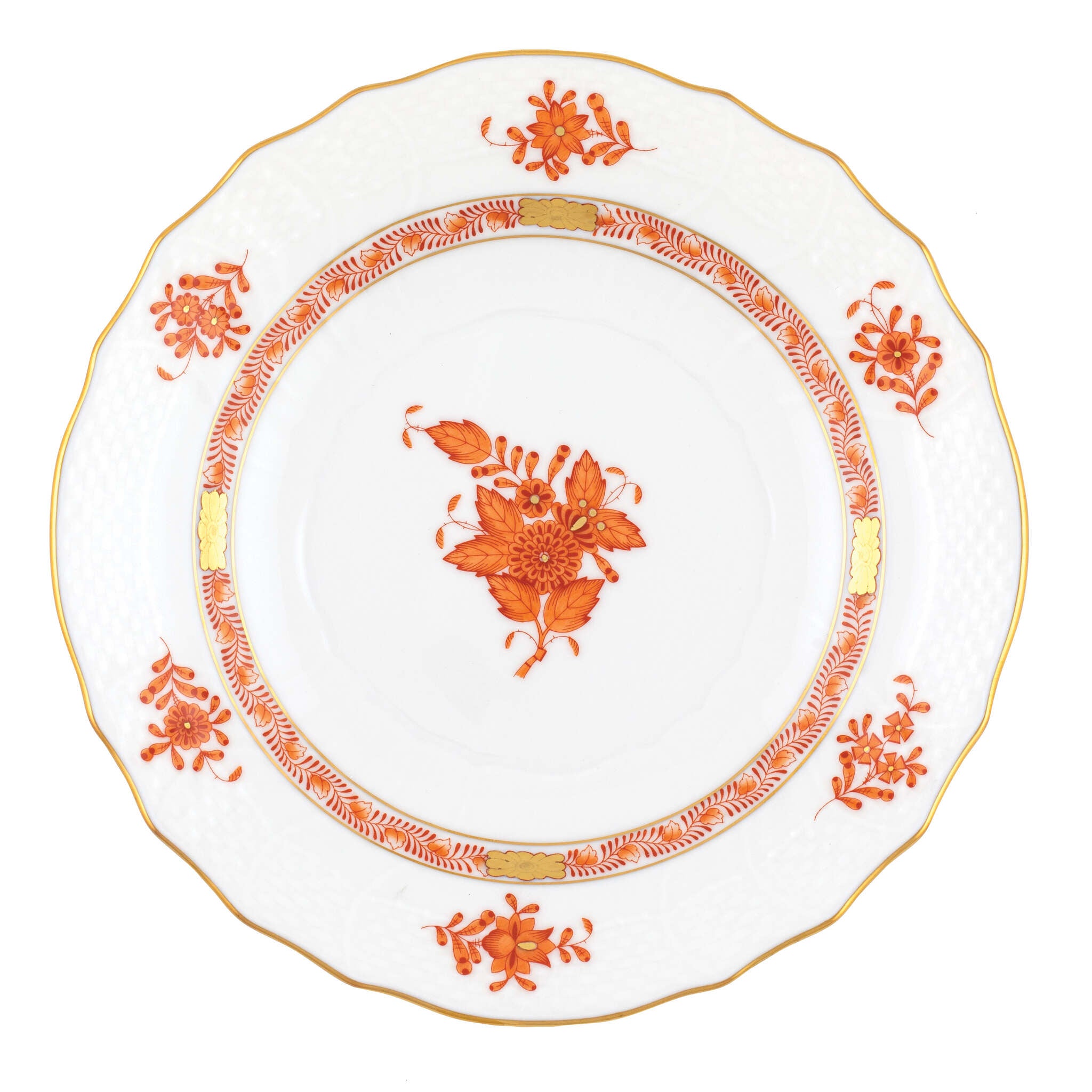 Hand-painted Herend Chinese Bouquet Rust Salad Plate in fine porcelain, 7.5in D, on a white background