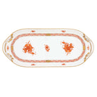 Hand-painted Herend Chinese Bouquet Rust Sandwich Tray in fine porcelain, 14.5in L X 6in W, on a white background