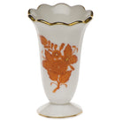 Hand-painted Herend Chinese Bouquet Rust Scalloped Bud Vase in fine porcelain, 2.5in H, on a white background