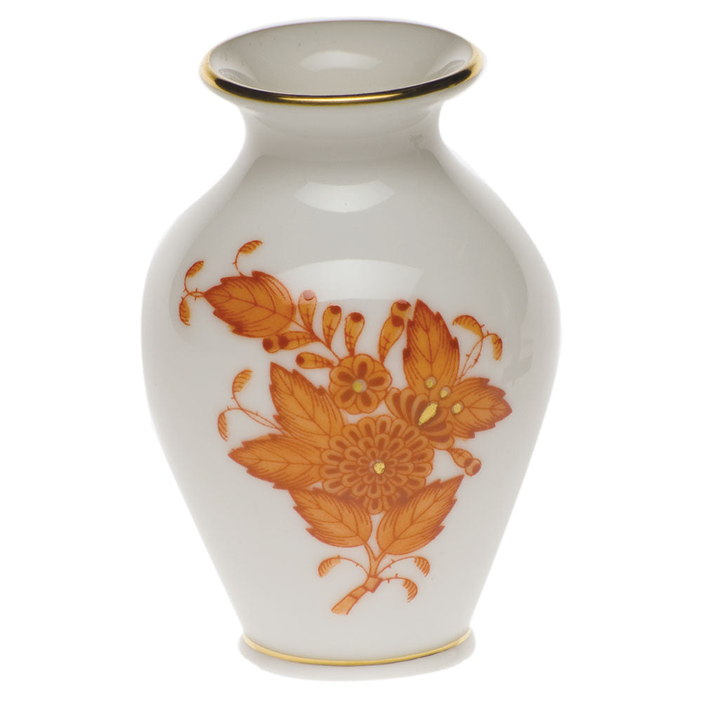 Hand-painted Herend Chinese Bouquet Rust Small Bud Vase with Lip in fine porcelain, 2.5in H, on a white background