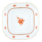 Hand-painted Herend Chinese Bouquet Rust Square Fruit Dish in fine porcelain, 11in SQ, on a white background