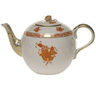 Hand-painted Herend Chinese Bouquet Rust Tea Pot with Rose Teapot in fine porcelain, (60 OZ) 6.5in H, on a white background