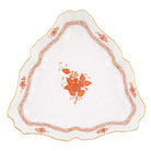 Hand-painted Herend Chinese Bouquet Rust Triangle Dish in fine porcelain, 9.5in L, on a white background
