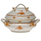 Hand-painted Herend Chinese Bouquet Rust Tureen with Branch Handles in fine porcelain, (4 QT) 10in H, on a white background