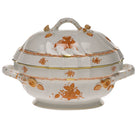 Hand-painted Herend Chinese Bouquet Rust Tureen with Branch in fine porcelain, (2 QT) 9.5in H, on a white background