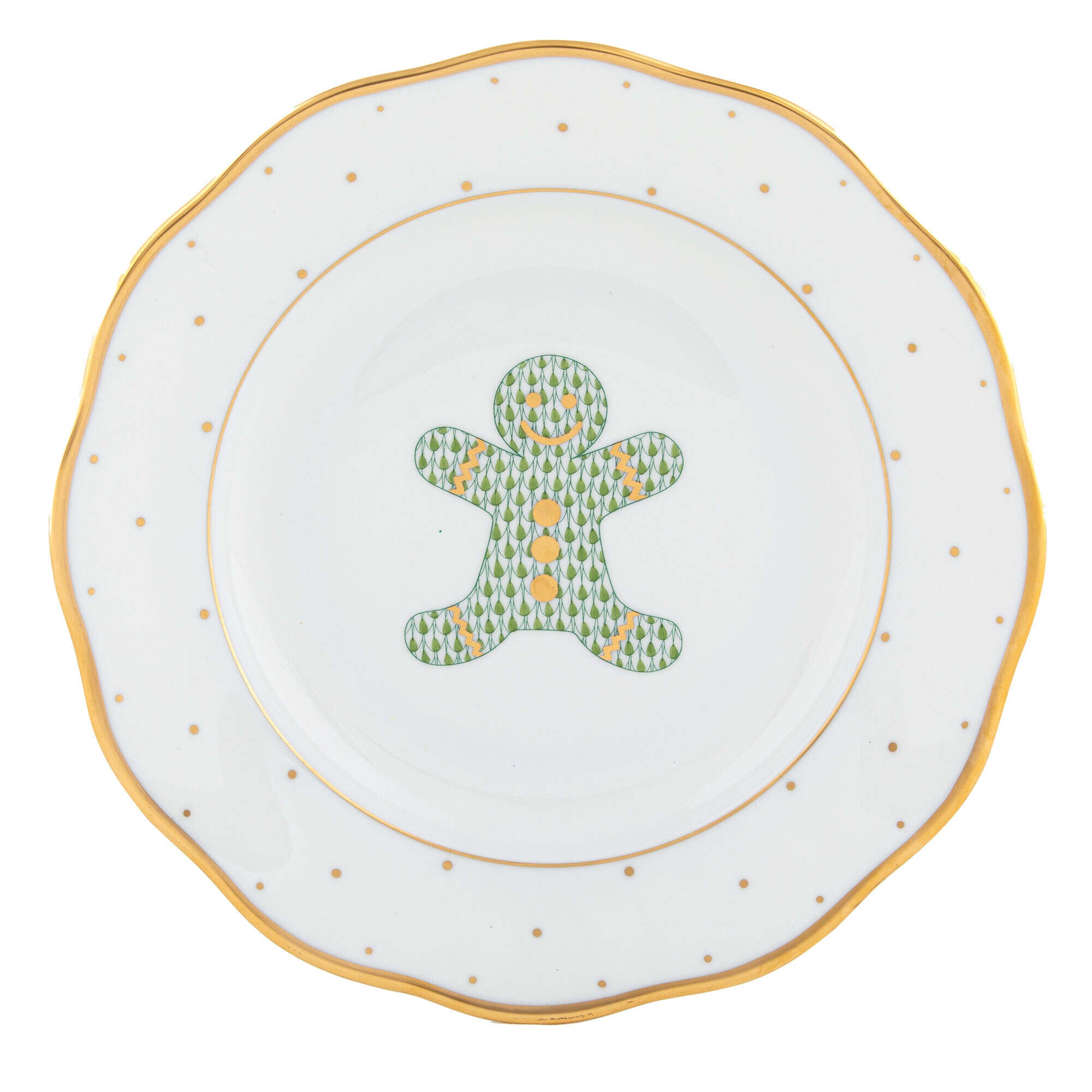 Hand-painted Herend Christmas Dessert Dessert Plate - Gingerbread in fine porcelain, 8.25in D, on a white background