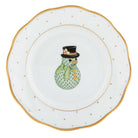 Hand-painted Herend Christmas Dessert Dessert Plate - Snowman in fine porcelain, 8.25in D, on a white background