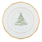 Hand-painted Herend Christmas Dessert Dessert Plate - Tree in fine porcelain, 8.25in D, on a white background