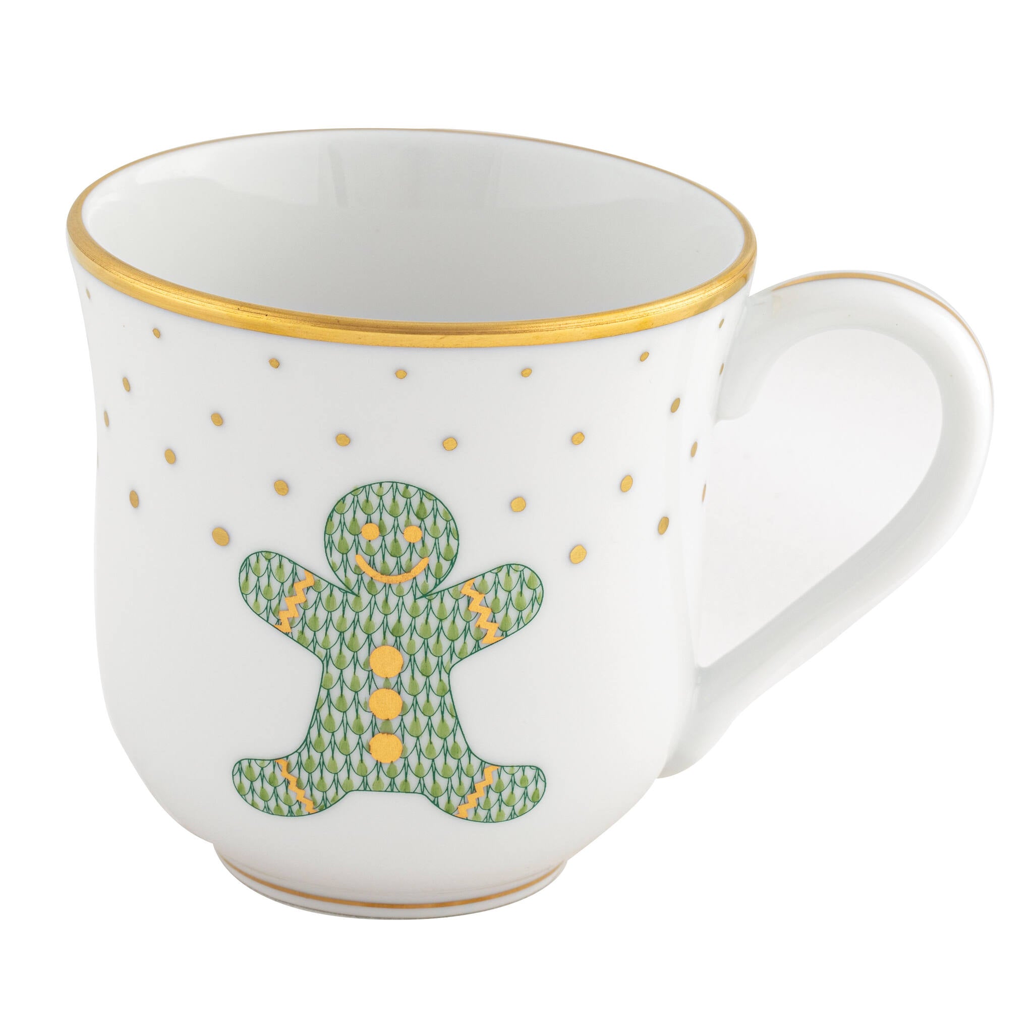 Hand-painted Herend Christmas Dessert Mug - Gingerbread Bread & Butter Plate in fine porcelain, (11 OZ) 3.5in H, on a white background