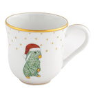 Hand-painted Herend Christmas Dessert Mug - Santa Bunny in fine porcelain, (11 OZ) 3.5in H, on a white background