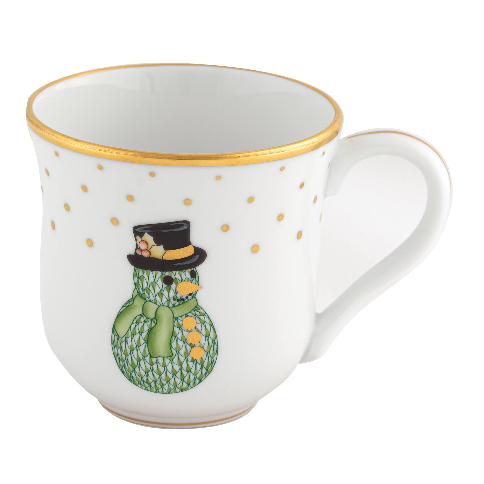 Hand-painted Herend Christmas Dessert Mug - Snowman in fine porcelain, (11 OZ) 3.5in H, on a white background
