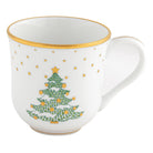 Hand-painted Herend Christmas Dessert Mug - Tree in fine porcelain, (11 OZ) 3.5in H, on a white background