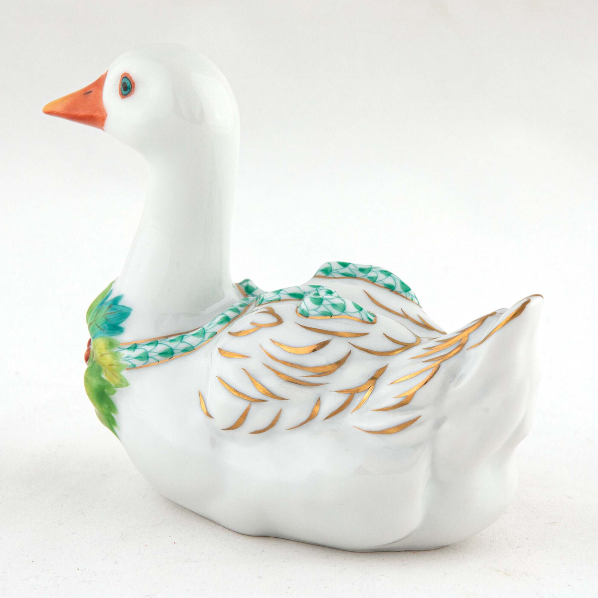 Herend Christmas Goose Figurine – Green, alternate view